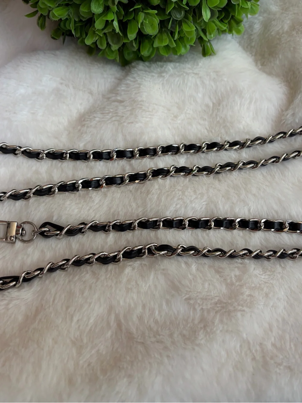 Black and Silver Chain strap for cell phone  with Pearl Accent